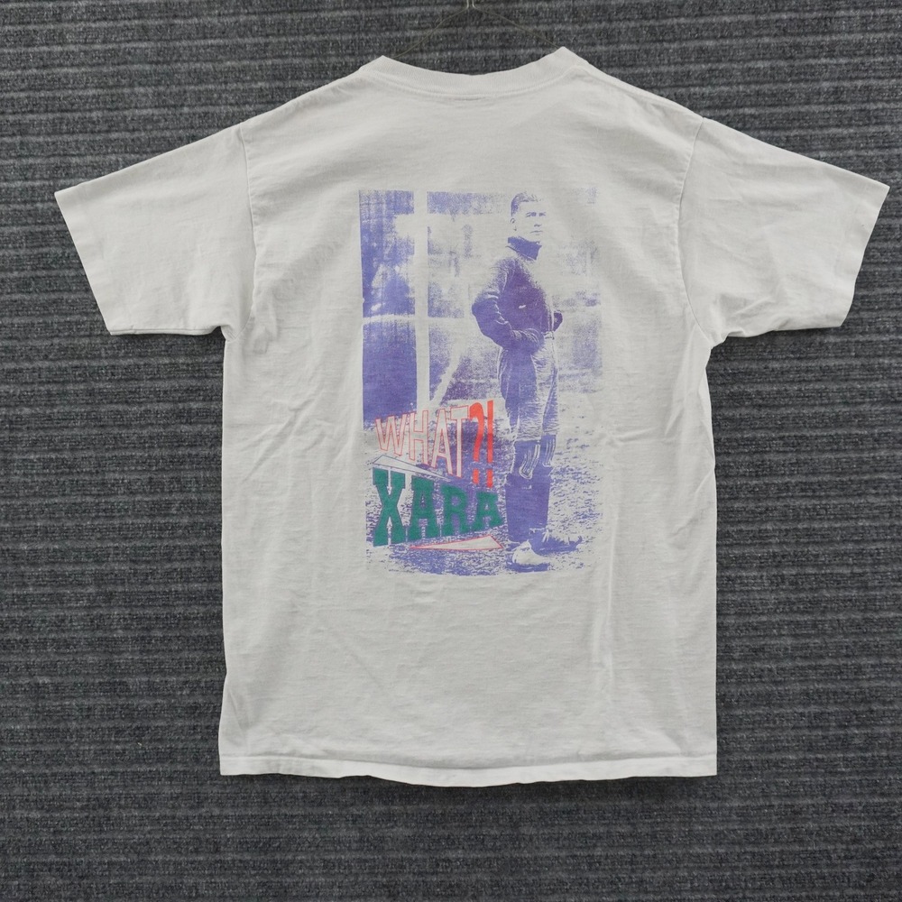 Vintage 90s Xara Soccer Graphic T-Shirt Mens L White Single Stitch USA Made